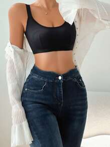 Solid Criss Cross Back Bralet - Black - View 3