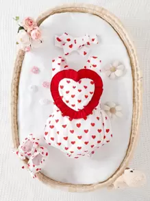 嬰兒愛心圖案荷葉邊連體衣和配件髮箍和鞋