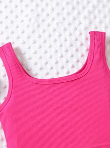 女孩素色條紋針織背心上衣 - 玫紅色 - 查看 3