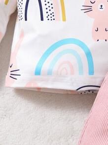 嬰兒卡通圖案T恤和3D耳朵設計背帶 - 彩色 - 查看 7