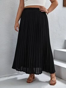 SHEIN VCAY Plus High Waist Pleated Skirt - Black - View 1
