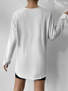 SHEIN EZwear Áo thun nữ Bất đối xứng màu trơn Giải trí - trắng - Xem 2