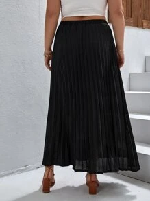 SHEIN VCAY Plus High Waist Pleated Skirt - Black - View 2