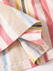 嬰兒條紋圖案荷葉邊前紐扣連衣裙 - 彩色 - 查看 7