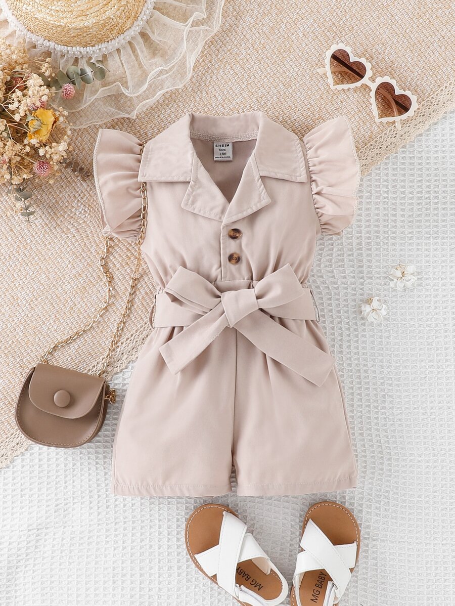 嬰兒荷葉袖西裝領襯衫連體短褲