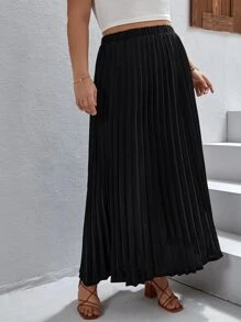SHEIN VCAY Plus High Waist Pleated Skirt - Black - View 4