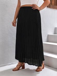 SHEIN VCAY Plus High Waist Pleated Skirt - Black - View 6