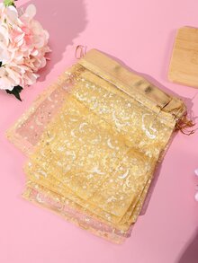 10 piezas Bolsa de regalo de color metálico con patrón de estrella y luna - Dorado - Ver 2