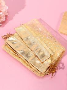 10 piezas Bolsa de regalo de color metálico con patrón de estrella y luna - Dorado - Ver 3