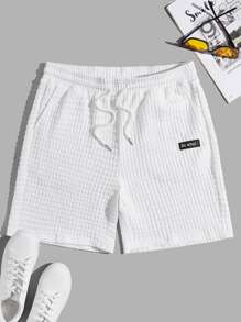 Manfinity VCAY 男士字母補丁細節腰部抽繩短褲 - 白色 - 查看 1