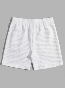 Manfinity VCAY 男士字母補丁細節腰部抽繩短褲 - 白色 - 查看 2