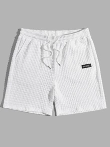 Manfinity VCAY 男士字母補丁細節腰部抽繩短褲 - 白色 - 查看 5