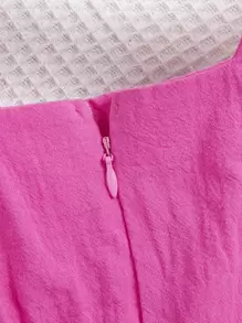 Toddler Girls Contrast Eyelet Embroidery Ruffle Trim Belted Romper - Hot Pink - View 4