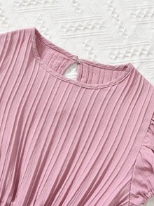 Chicas Vestido bajo cruzado de manga farol ribete con fruncido - Rosa - Ver 4