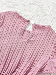 Chicas Vestido bajo cruzado de manga farol ribete con fruncido - Rosa - Ver 5