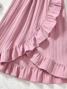 Chicas Vestido bajo cruzado de manga farol ribete con fruncido - Rosa - Ver 6