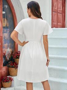 SHEIN VCAY 1pc Floral Embroidery Butterfly Sleeve A-Line Dress - White - View 2