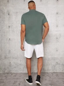 Manfinity Hombres Camisa unicolor con botón delantero - Verde - Ver 2