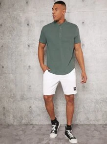 Manfinity Hombres Camisa unicolor con botón delantero - Verde - Ver 4