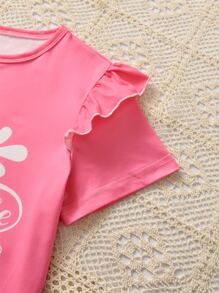 Girls Slogan Graphic Ruffle Trim Tee & Tie Dye Flare Leg Trousers - Multicolor - View 4