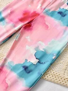 Girls Slogan Graphic Ruffle Trim Tee & Tie Dye Flare Leg Trousers - Multicolor - View 6