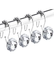 12pcs Bead Decor Shower Curtain Hook - Silver - View 1