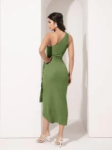 Modelyn One Shoulder Wrap Knot Side Dress - Green - View 2