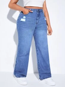 SHEIN Jeans de pierna recta desgarro crudo