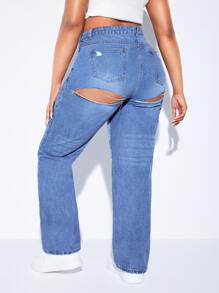 SHEIN Jeans de pierna recta desgarro crudo