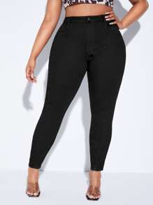 SHEIN Plus Cut Out Skinny Jeans - Black - View 5