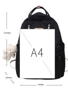 便携式字母贴片功能性背包，带卡通包魅力书包，适合毕业生、少女、大一、大二、大三和大四学生，大学和高中，非常适合户外、旅行和返校学校背包，学校用品，容量大，重量轻，经典休闲，适合少女、女大学生、新秀和白领工作者，白领工作者，非常适合返校、大学、办公室、度假、海滩、街头和日式风格女包 - 黑色 - 查看 3