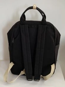 便携式字母贴片功能性背包，带卡通包魅力书包，适合毕业生、少女、大一、大二、大三和大四学生，大学和高中，非常适合户外、旅行和返校学校背包，学校用品，容量大，重量轻，经典休闲，适合少女、女大学生、新秀和白领工作者，白领工作者，非常适合返校、大学、办公室、度假、海滩、街头和日式风格女包 - 黑色 - 查看 4