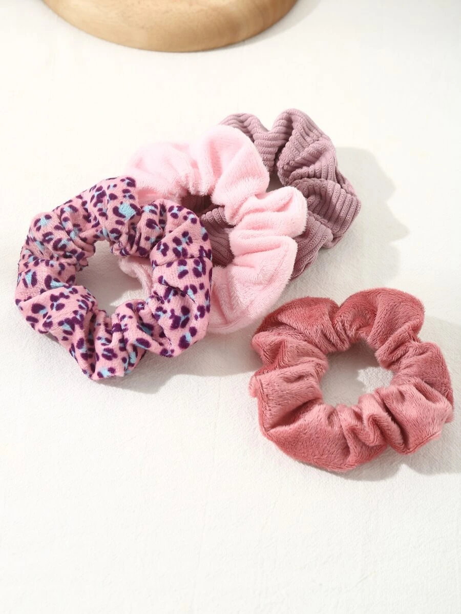 4pcs Leopard Pattern Fuzzy Scrunchie - Multicolor - View 1