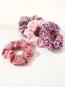 4pcs Leopard Pattern Fuzzy Scrunchie - Multicolor - View 2