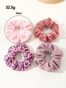 4pcs Leopard Pattern Fuzzy Scrunchie - Multicolor - View 4