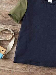 SHEIN Toddler Boys Dinosaur Print Colourblock Tee - Navy Blue - View 2