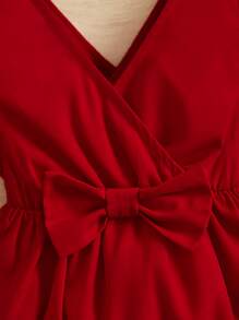 SHEIN Baby Ruffle Trim Bow Front Ruffle Trim Bodysuit - Red - View 3