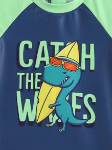 Baby Boy Cartoon Graphic One Piece Swimsuit With Swim Cap - Multicolor - View 4