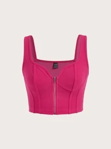 SHEIN ICON 素色拉鏈開襟短款寬背帶上衣 - 玫紅色 - 查看 1