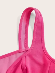 SHEIN ICON 素色拉鏈開襟短款寬背帶上衣 - 玫紅色 - 查看 3