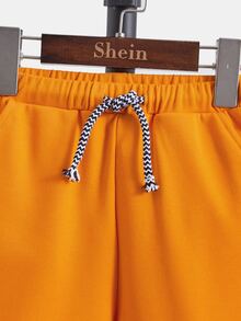 SHEIN Toddler Boys Coconut Tree Print Drawstring Waist Shorts - Orange - View 3