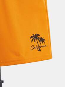 SHEIN Toddler Boys Coconut Tree Print Drawstring Waist Shorts - Orange - View 4