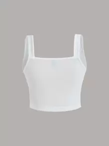 SHEIN ICON 纯色拉链短款宽肩带束身衣上衣 - 白色 - 查看 2