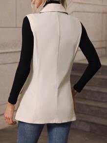 SHEIN Privé 1pc Double Breasted Vest Blazer - Beige - View 3