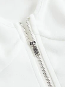 SHEIN ICON 纯色拉链短款宽肩带束身衣上衣 - 白色 - 查看 3