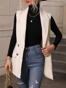 SHEIN Privé 1pc Double Breasted Vest Blazer - Beige - View 4