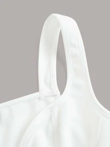 SHEIN ICON 纯色拉链短款宽肩带束身衣上衣 - 白色 - 查看 4