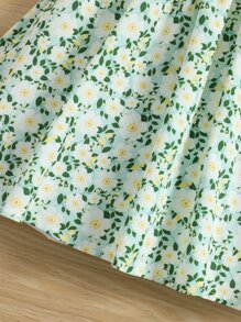 小女童碎花泡泡袖假兩件洋裝和包