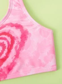 Young Girl Heart Print Asymmetrical Neck Bikini Set With Beach Skirt Summer Beach - Multicolor - View 5