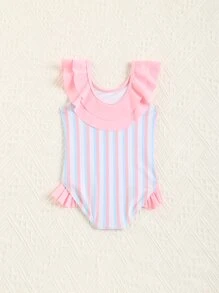 Baby Striped Ruffle Trim One Piece Swimsuit - Multicolor - View 2